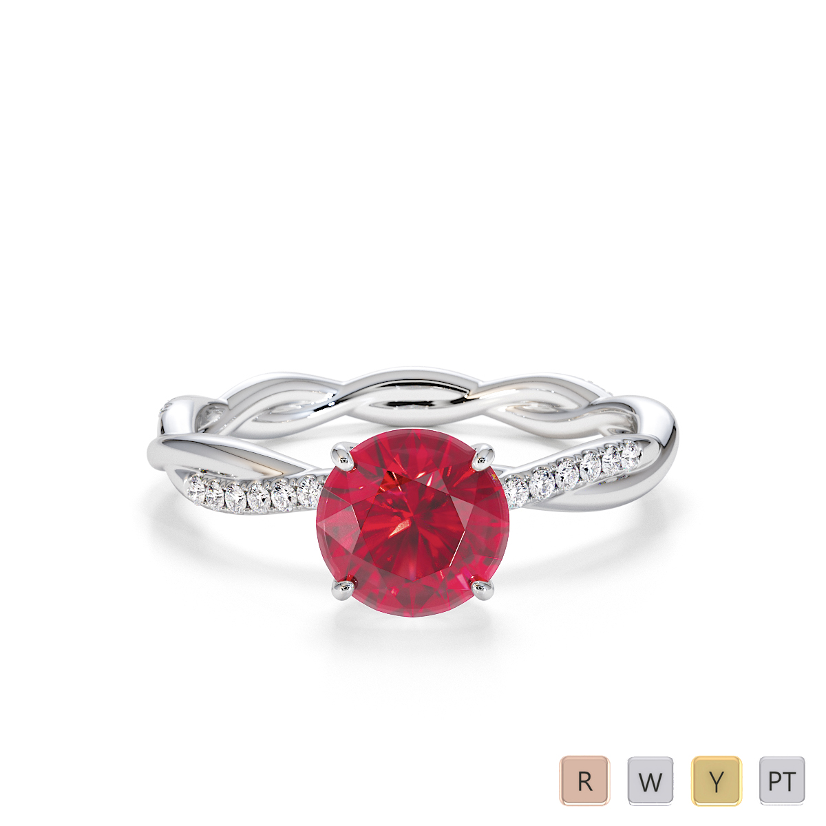 Round Cut Diamond & Ruby Engagement Ring 0764