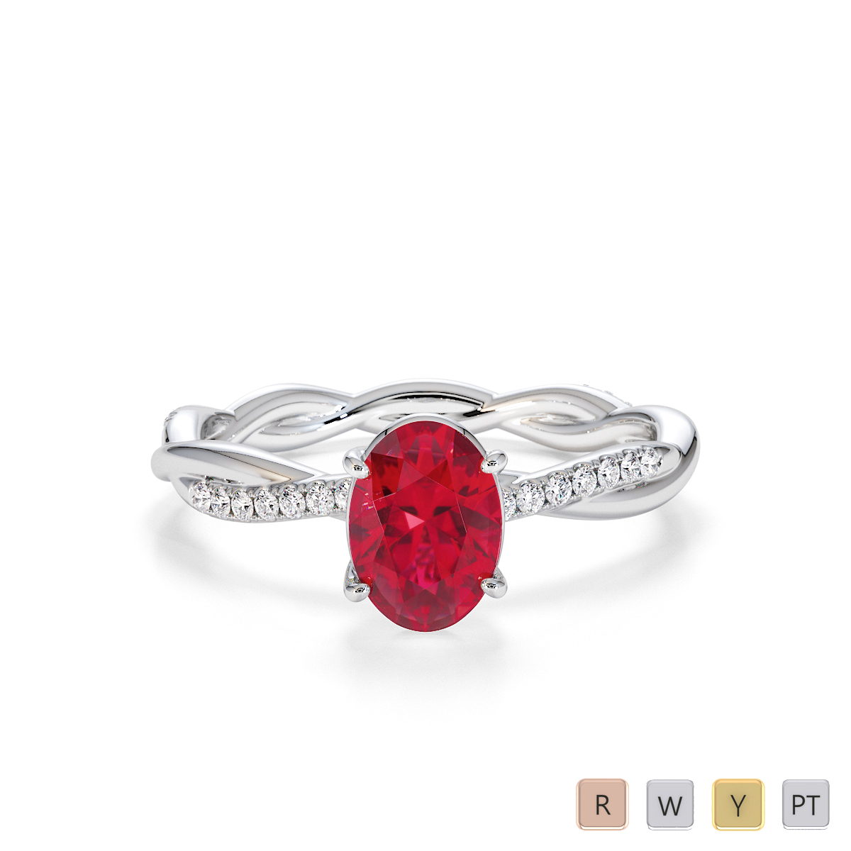7x5mm Oval Shape Ruby Engagement Ring With Diamond 0765