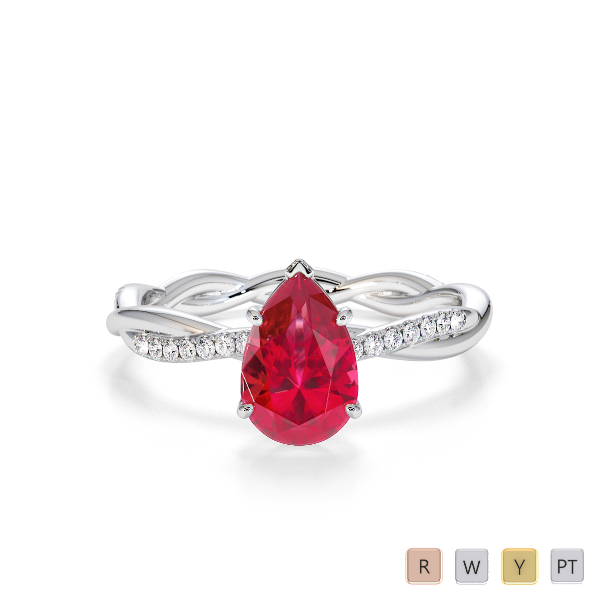 8x5mm Pear Shape Ruby and Diamond Engagement Ring 0766