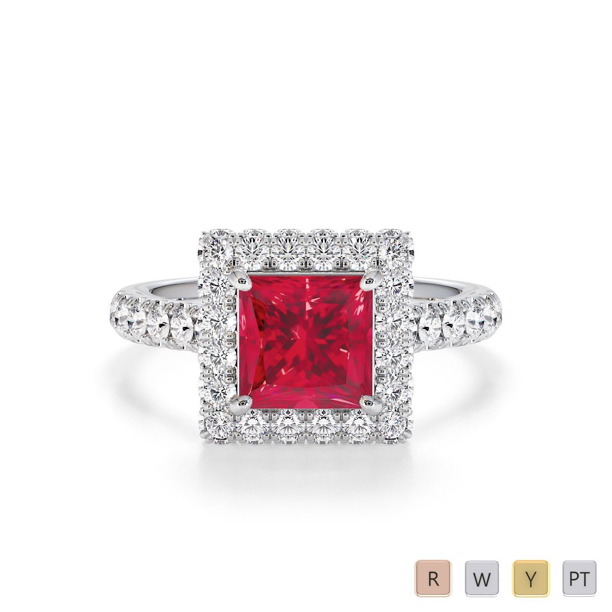 1ct Princess Cut Ruby and Diamond Engagement Ring 0775