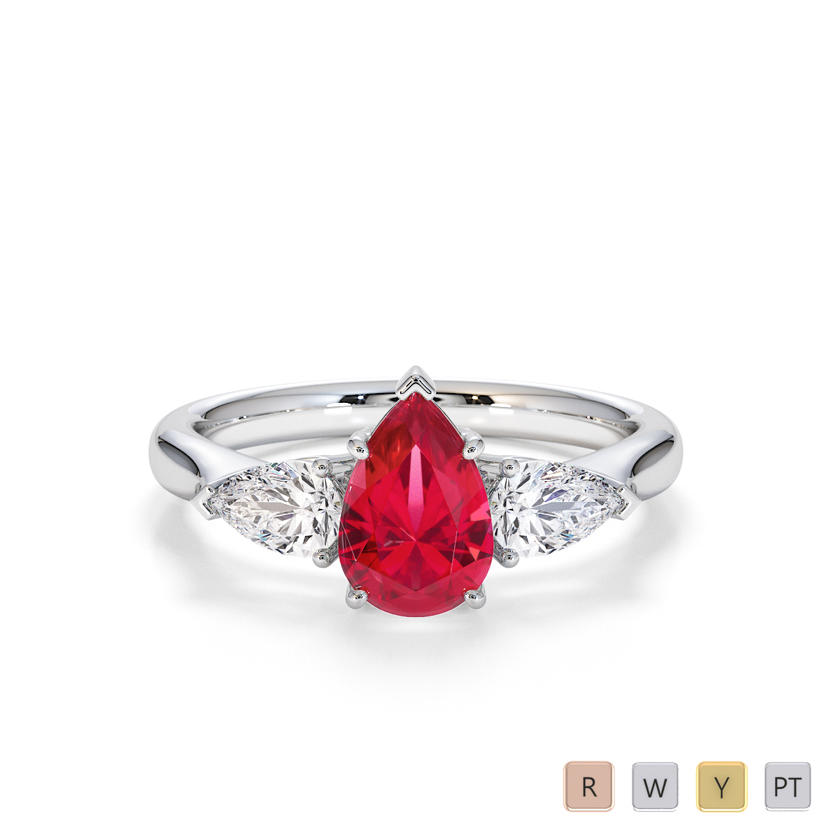 Pear Diamond & Pear Shape Ruby Engagement Ring 0787