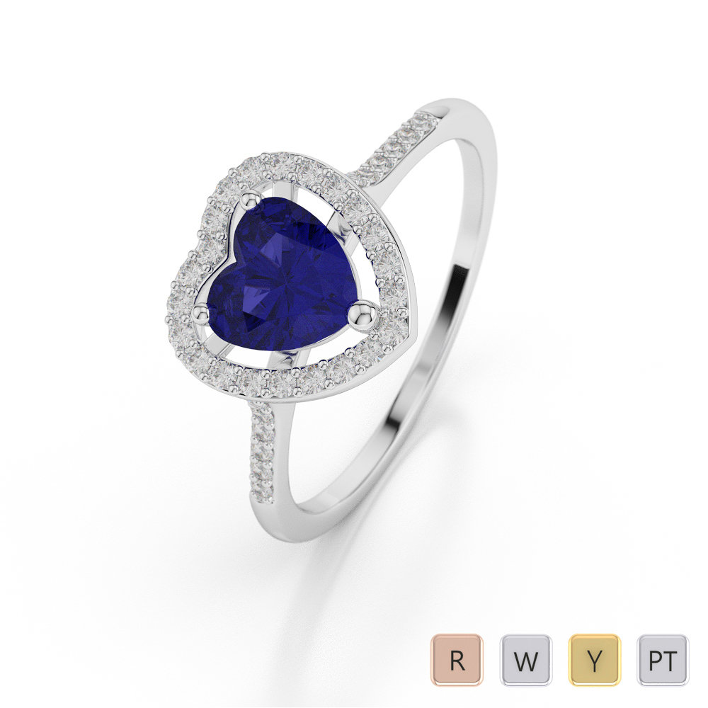 Heart Shape Engagement Ring With Blue Sapphire & Diamond 0044