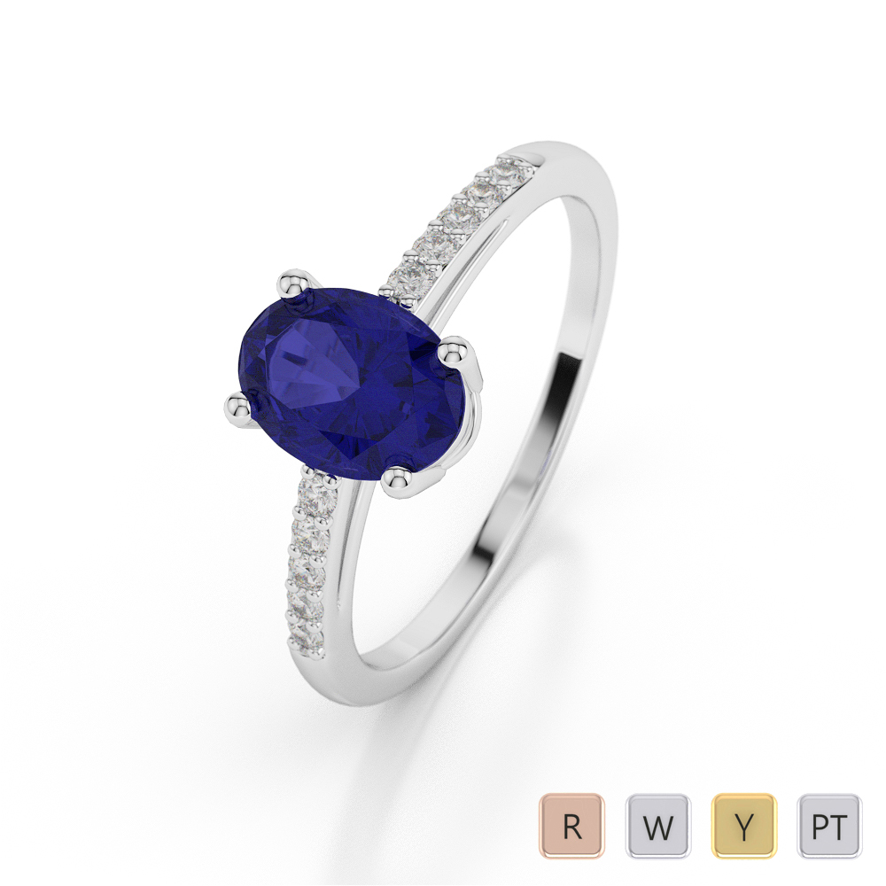 Oval Shape Blue Sapphire Engagement Ring With Diamond 0048