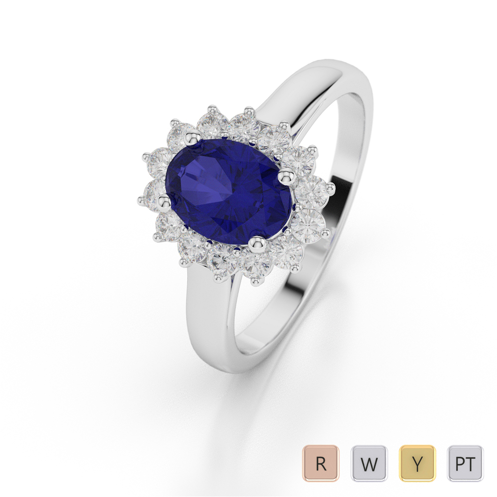 Oval Shape Blue Sapphire and Diamond Engagement Ring 0049