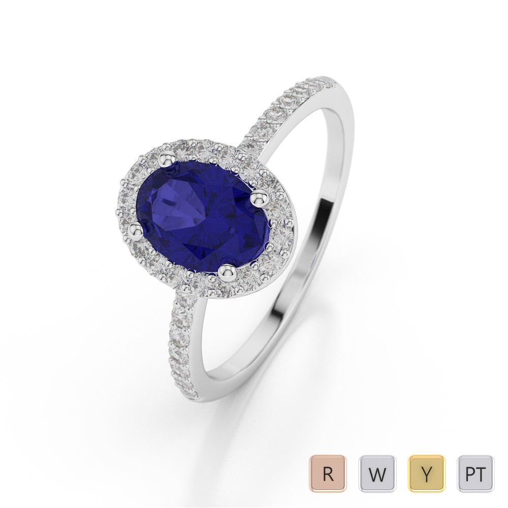 Oval Shape Engagement Ring With Blue Sapphire & Diamond 0050