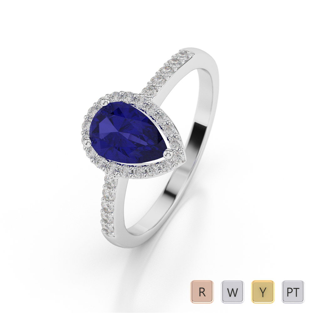 Pear Shape Blue Sapphire and Diamond Engagement Ring 0052