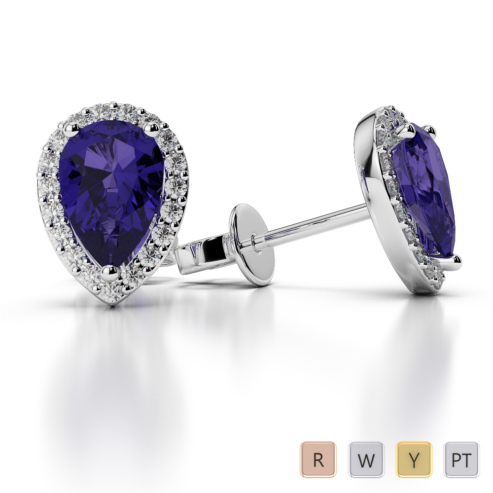 Pear Shape Tanzanite and Diamond Earrings 0479