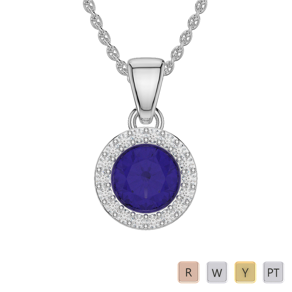 Round Shape Tanzanite and Diamond Necklaces 0573