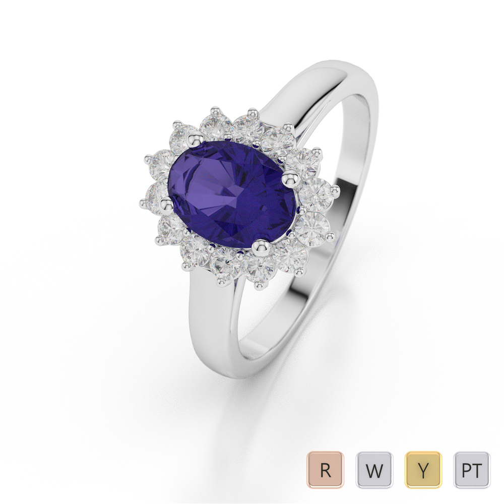 Oval Shape Tanzanite and Diamond Engagement Ring 0049