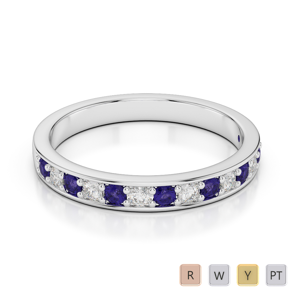 2.5MM Round Cut Tanzanite Half Eternity Ring With Diamond 0361