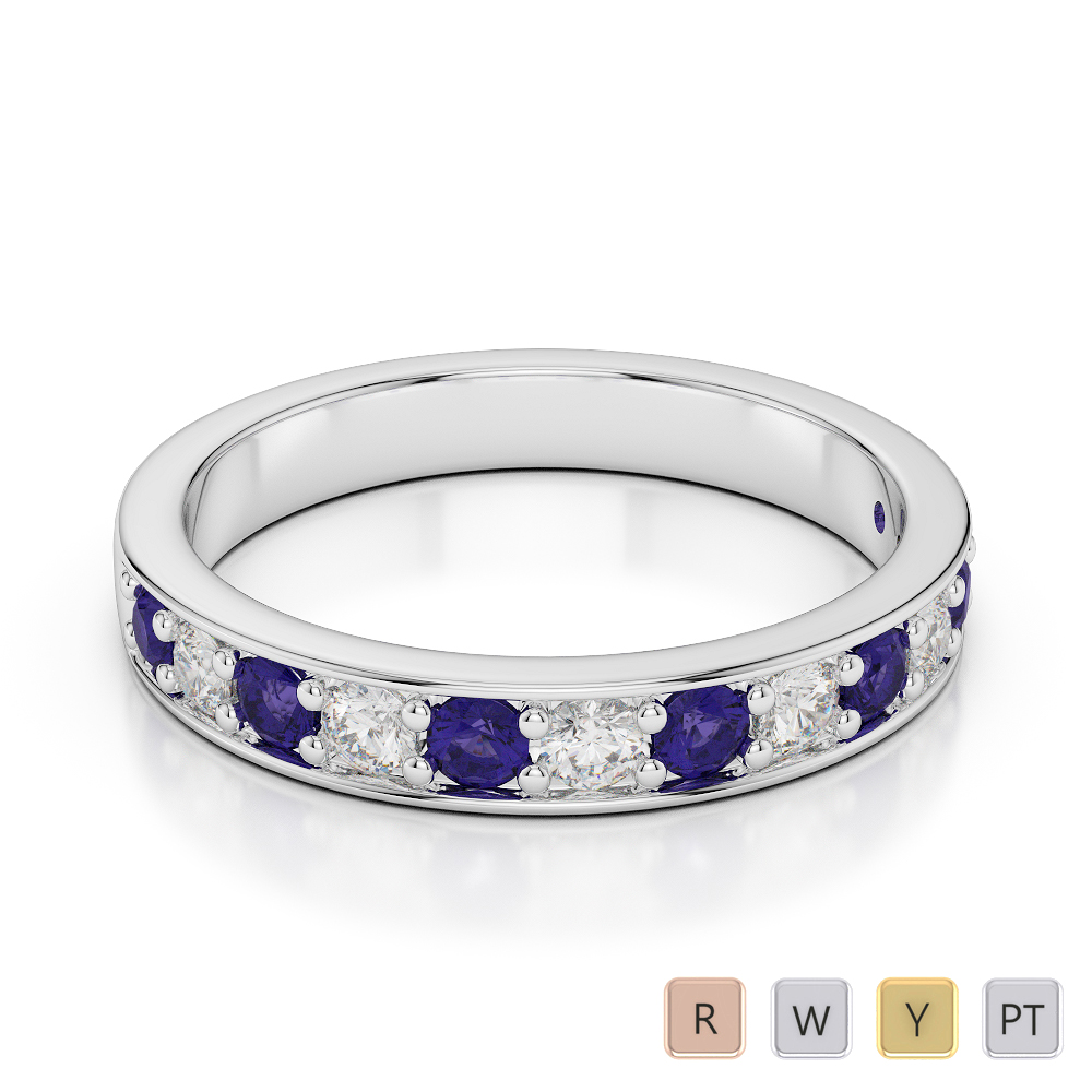 3MM Round Cut Diamond and Tanzanite Half Eternity Ring 0362