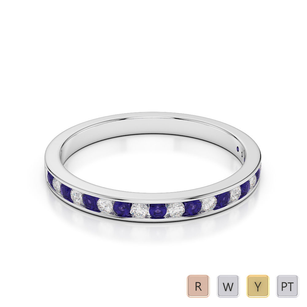 2.5MM Channel Set Diamond and Tanzanite Half Eternity Ring 0367