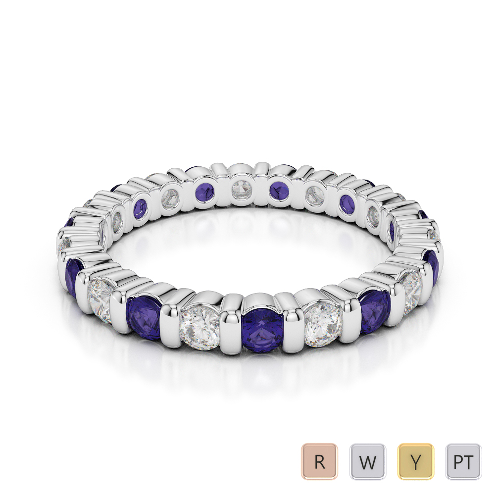 2.5MM Bar Set Diamond and Tanzanite Full Eternity Ring 0371