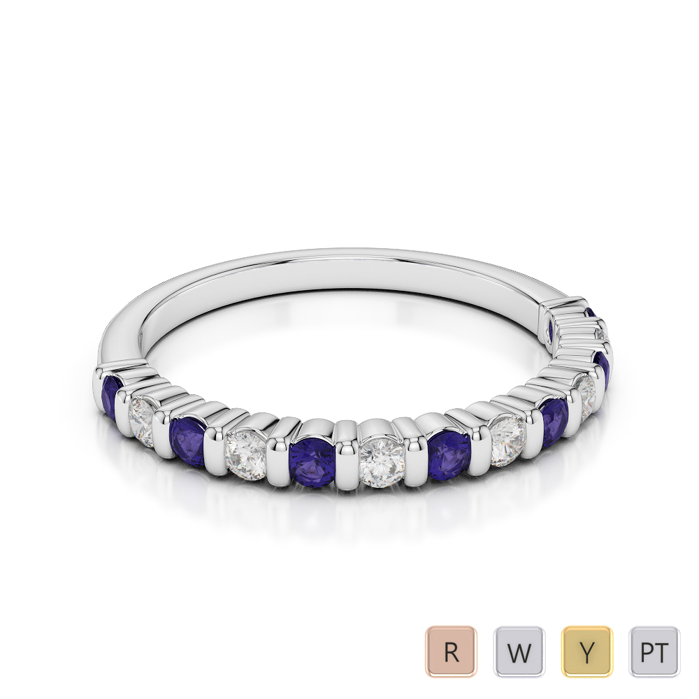 2MM Round Cut Tanzanite and Diamond Half Eternity Ring 0373