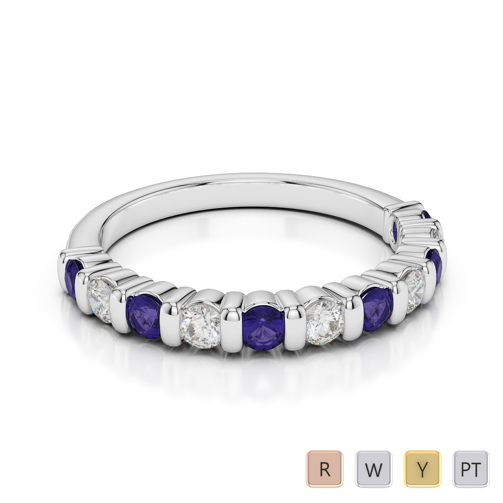 2.5MM Bar Set Tanzanite Half Eternity Ring With Diamond 0374