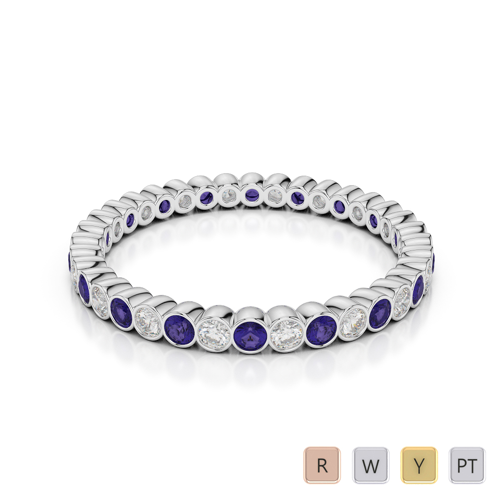 2MM Rubover Diamond Full Eternity Ring With Tanzanite 0376