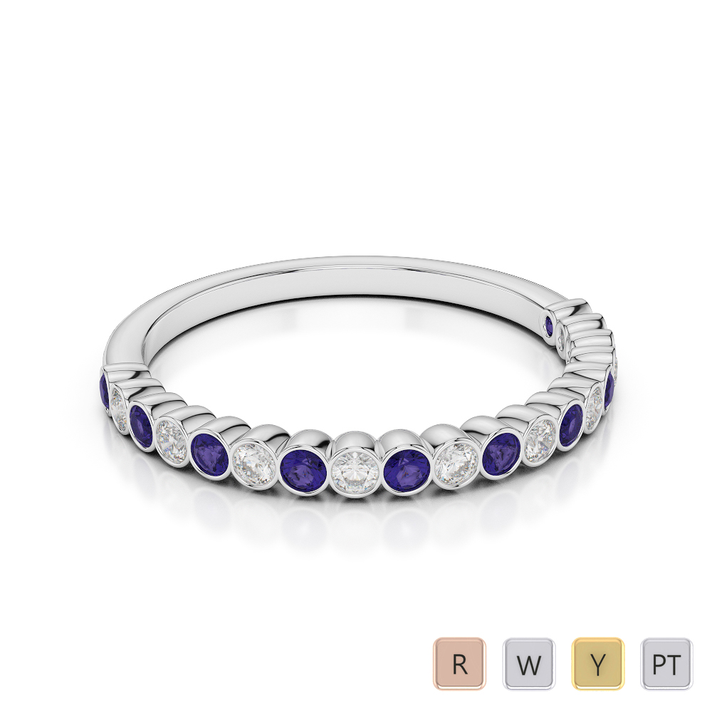 2MM Bezel Diamond Half Eternity Ring With Tanzanite 0379
