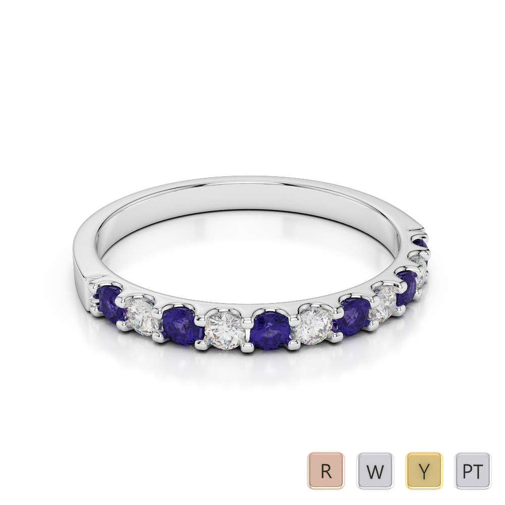 2MM Claw Set Diamond Half Eternity Ring With Tanzanite 0385