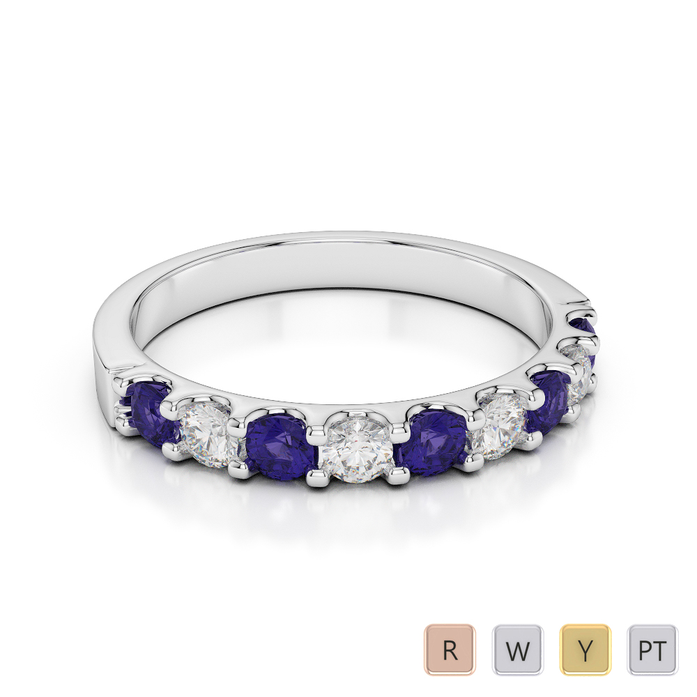 2.5MM Claw Set Diamond & Tanzanite Half Eternity Ring 0386