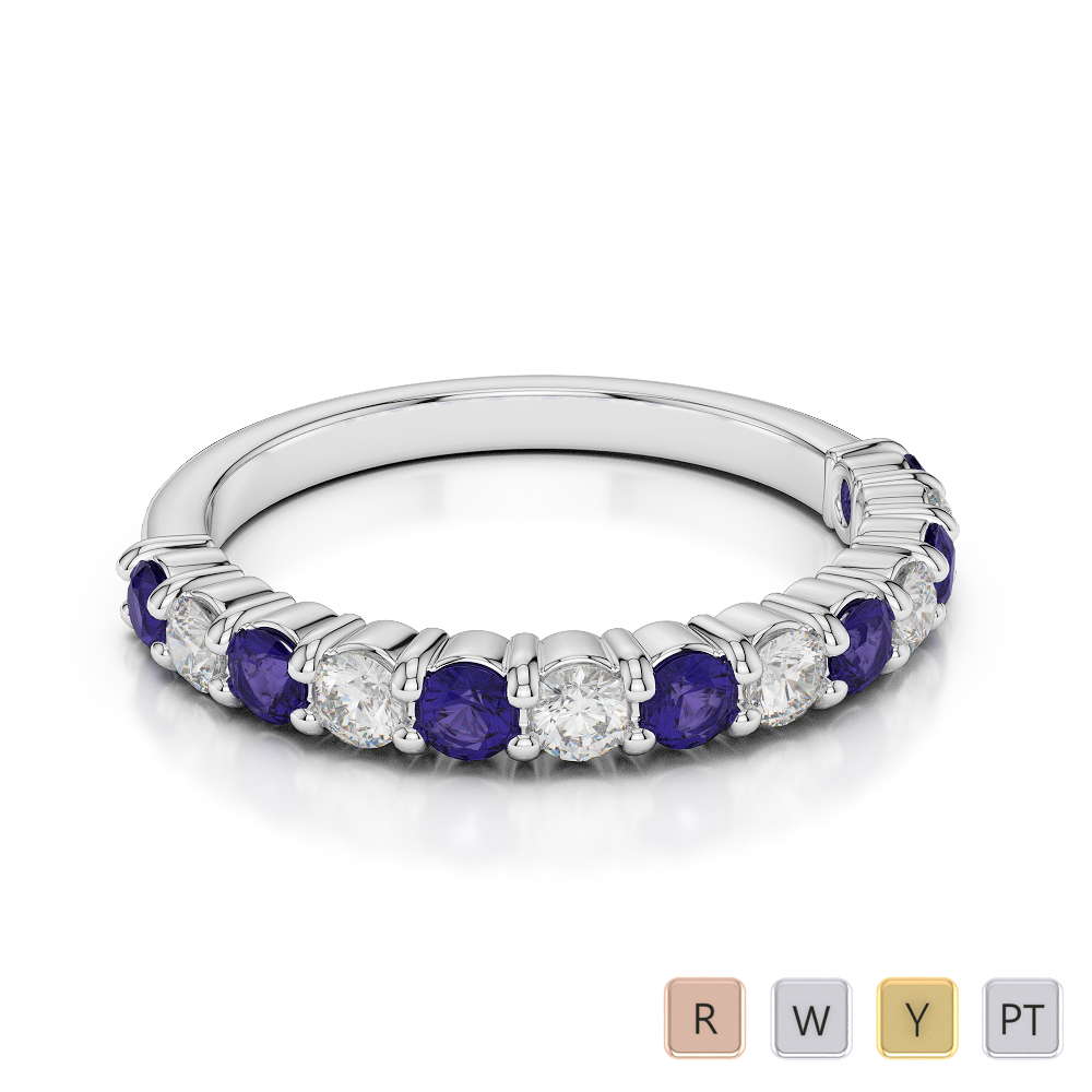 2.5 MM Prong Set Diamond Half Eternity Ring With Tanzanite 0392