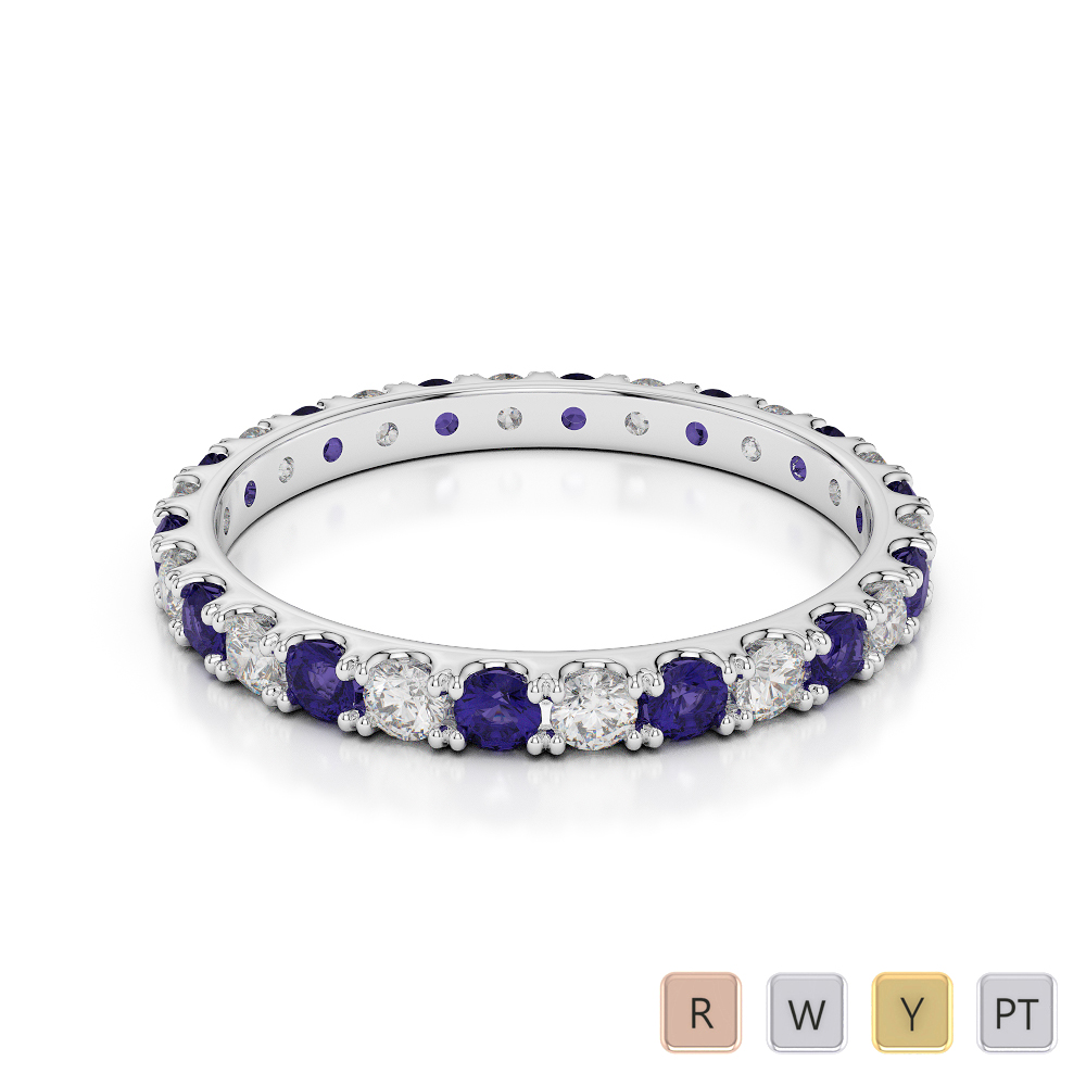 2 MM Claw Set Diamond Full Eternity Ring With Tanzanite 0398