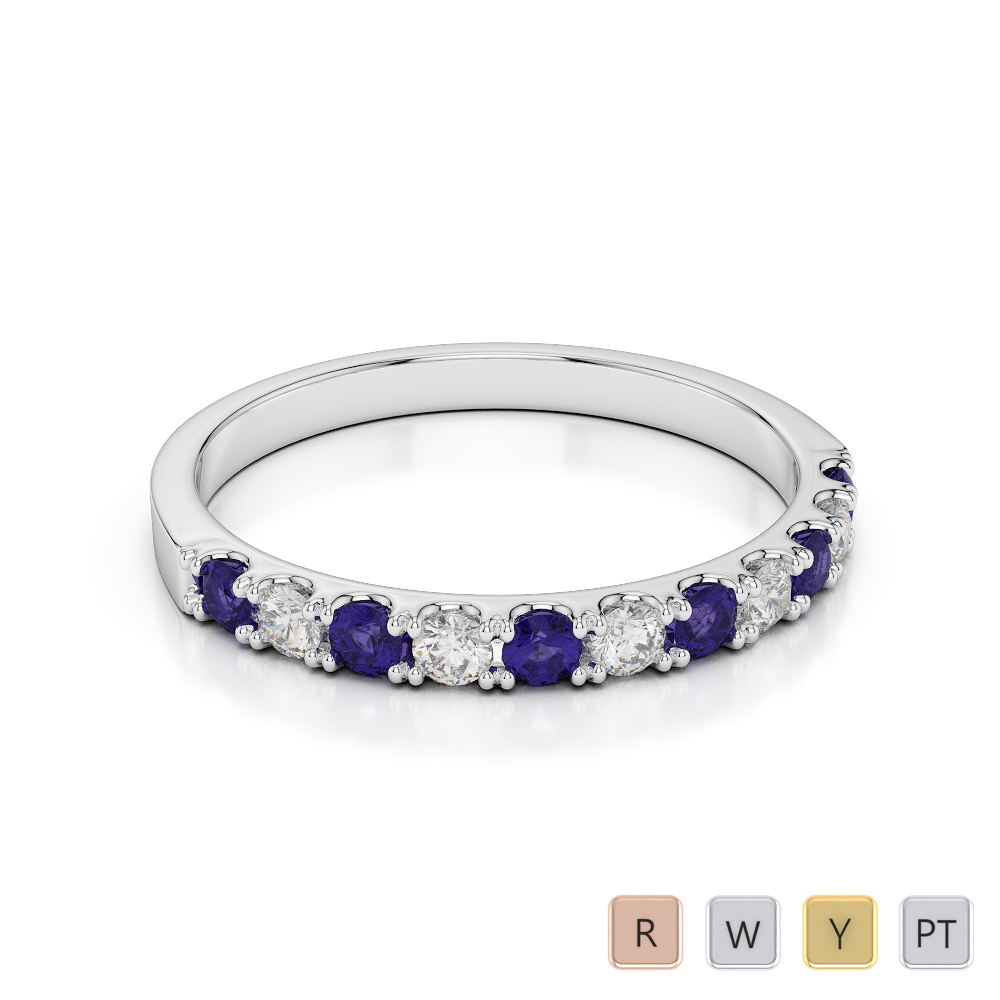 2 MM Round Cut Tanzanite Half Eternity Ring With Diamond 0401