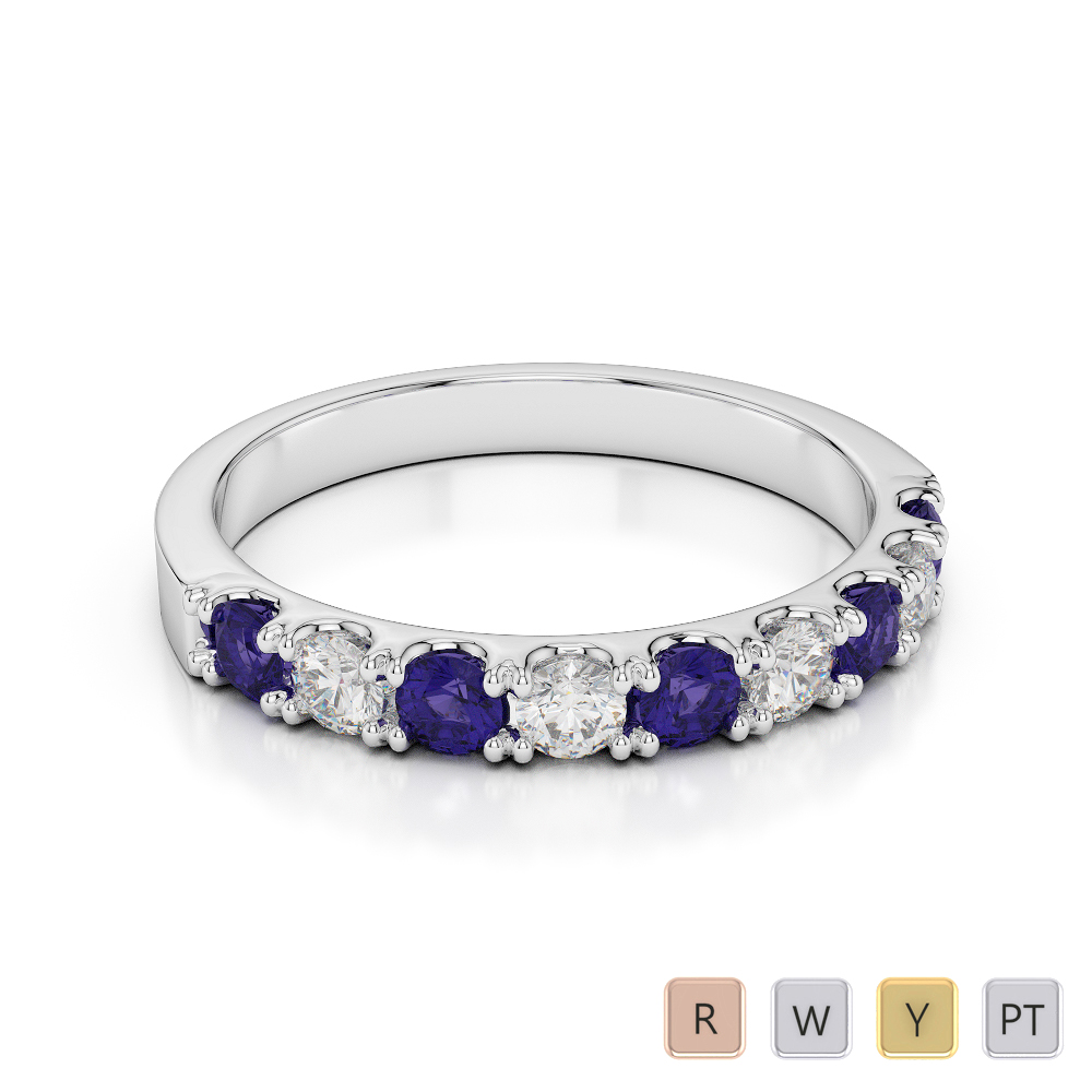 2.5 MM Claw Set Diamond & Tanzanite Half Eternity Ring 0402