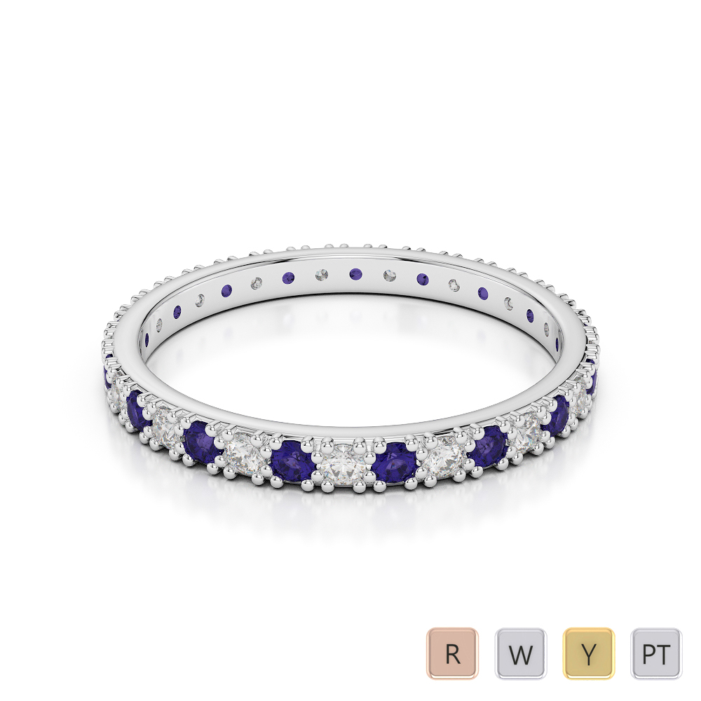 2 MM Prong Set Diamond Full Eternity Ring With Tanzanite 0404