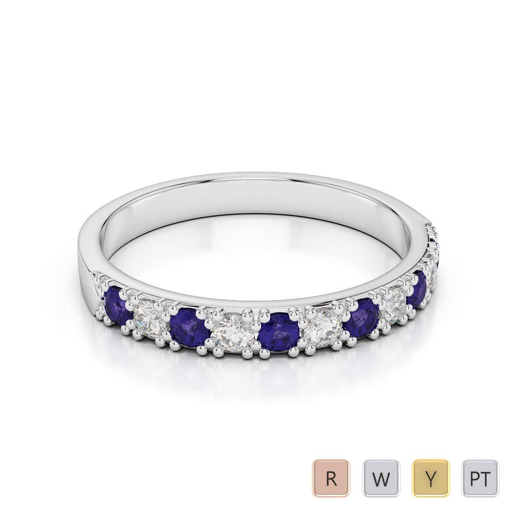 3 MM Round Cut Diamond & Tanzanite Half Eternity Ring 0408