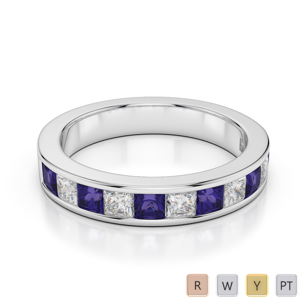 4 MM Princess Cut Tanzanite Half Eternity Ring With Diamond 0415