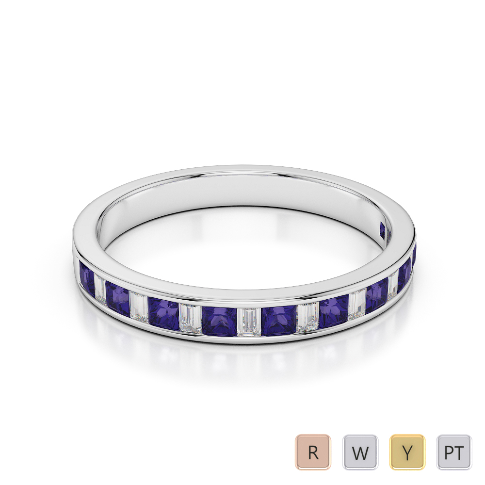 3 MM Princess Tanzanite & Baguette Cut Diamond Half Eternity Ring 0420