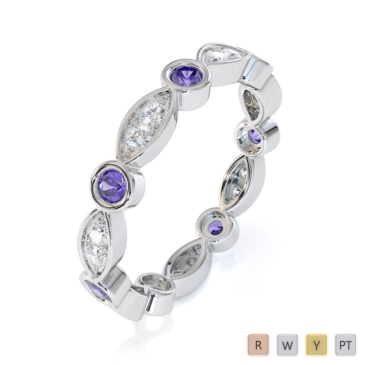 Bezel Set Tanzanite & Prong Set Diamond Full Eternity Ring 0434