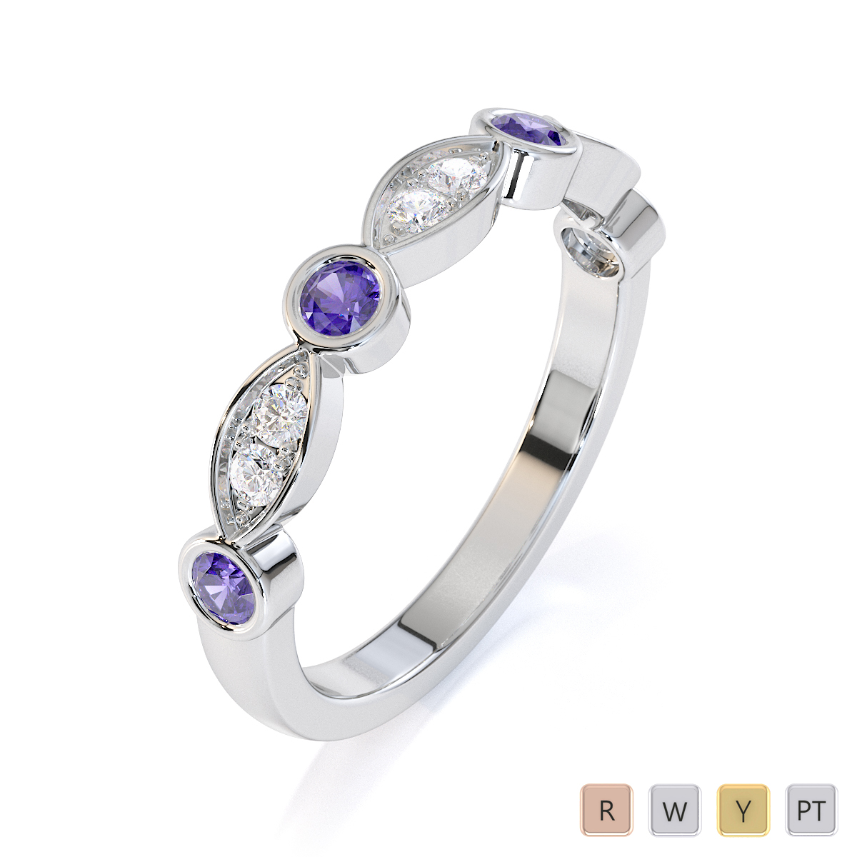 Round Cut Tanzanite and Diamond Half Eternity Ring 0435