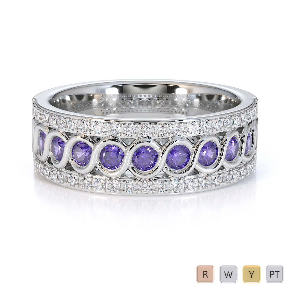 Bezel Set Tanzanite and Prong Set Diamond Half Eternity Ring 0449