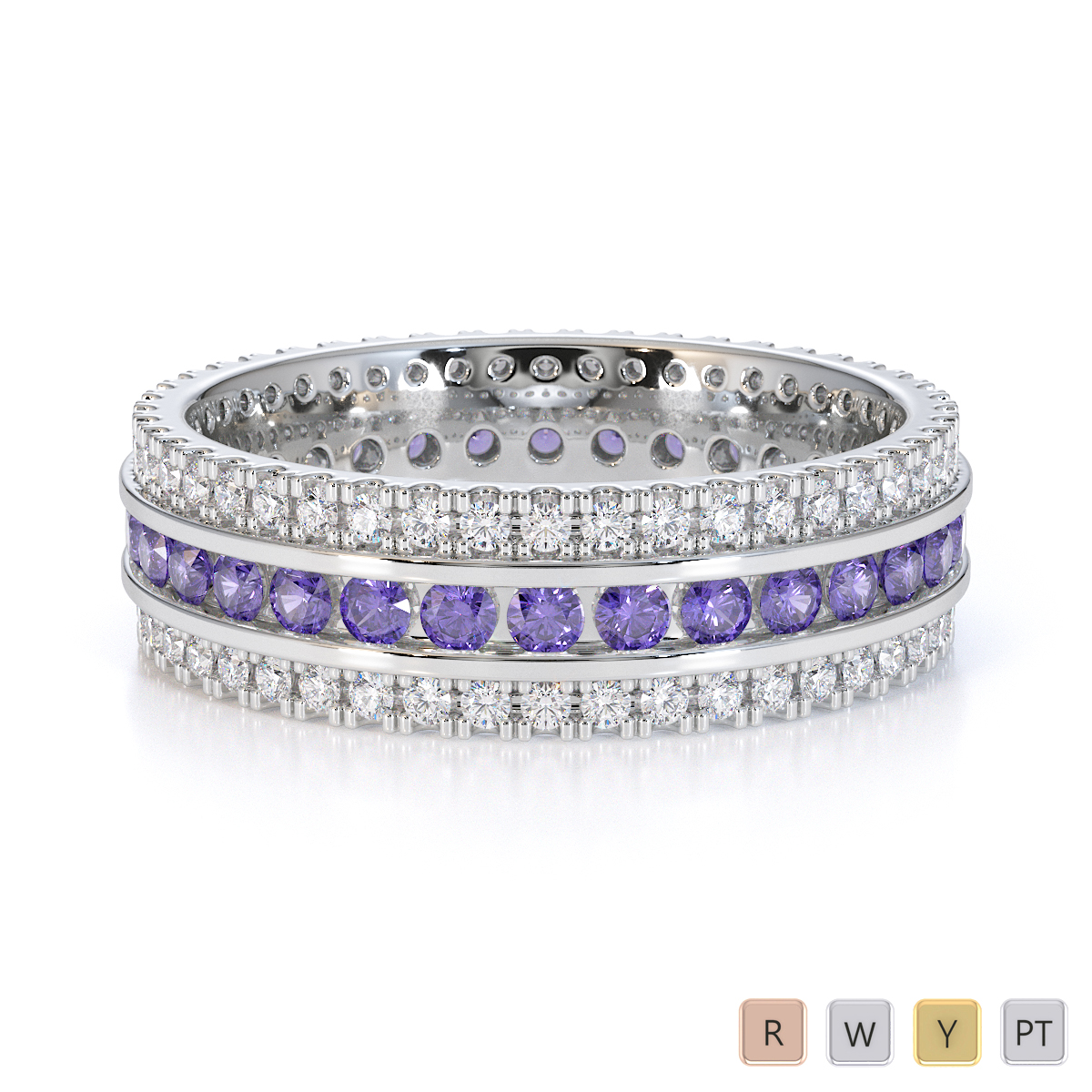 3 Row Channel Set Tanzanite and Prong Set Diamond Full Eternity Ring 0450