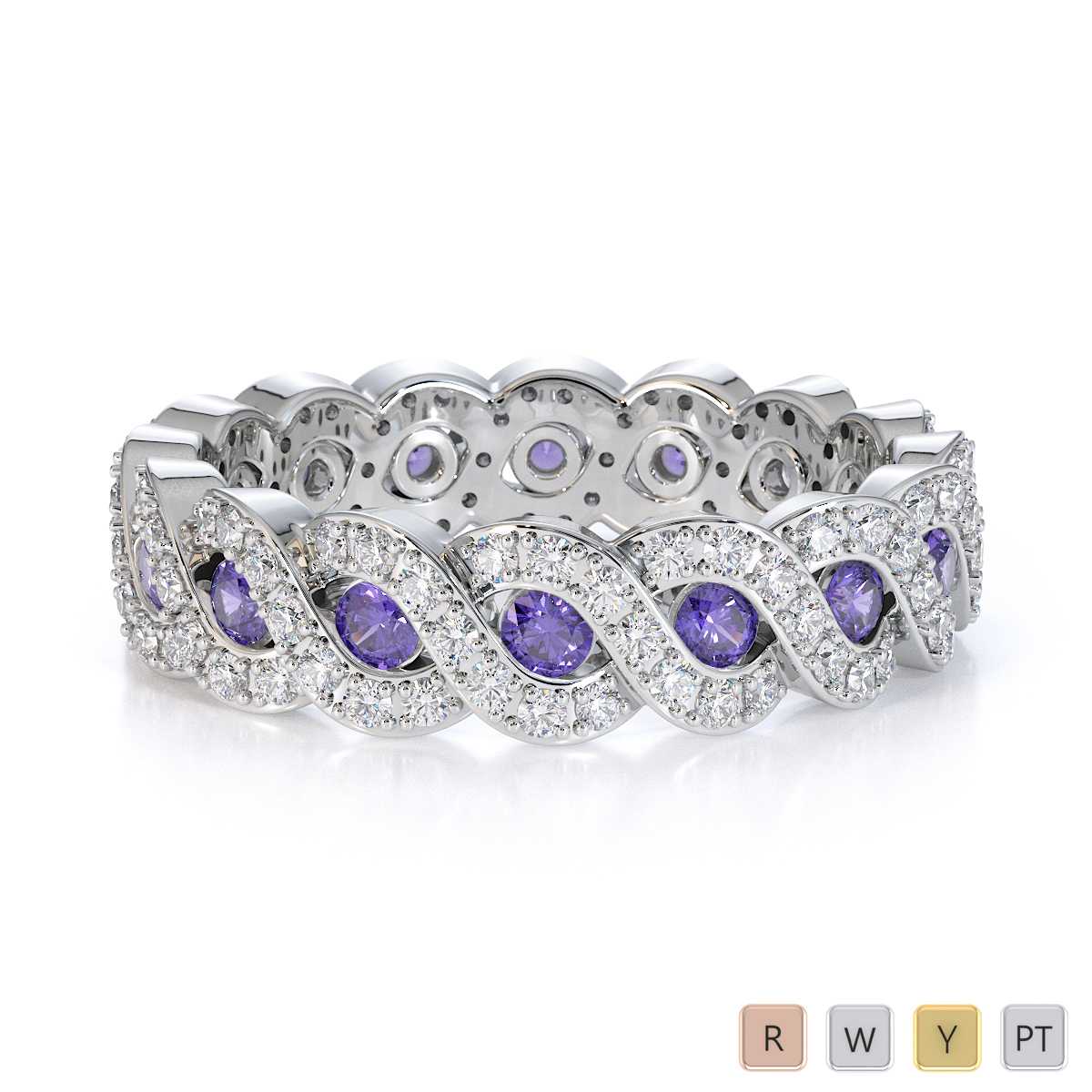 Channel Set Tanzanite & Prong Set Diamond Full Eternity Ring 0456