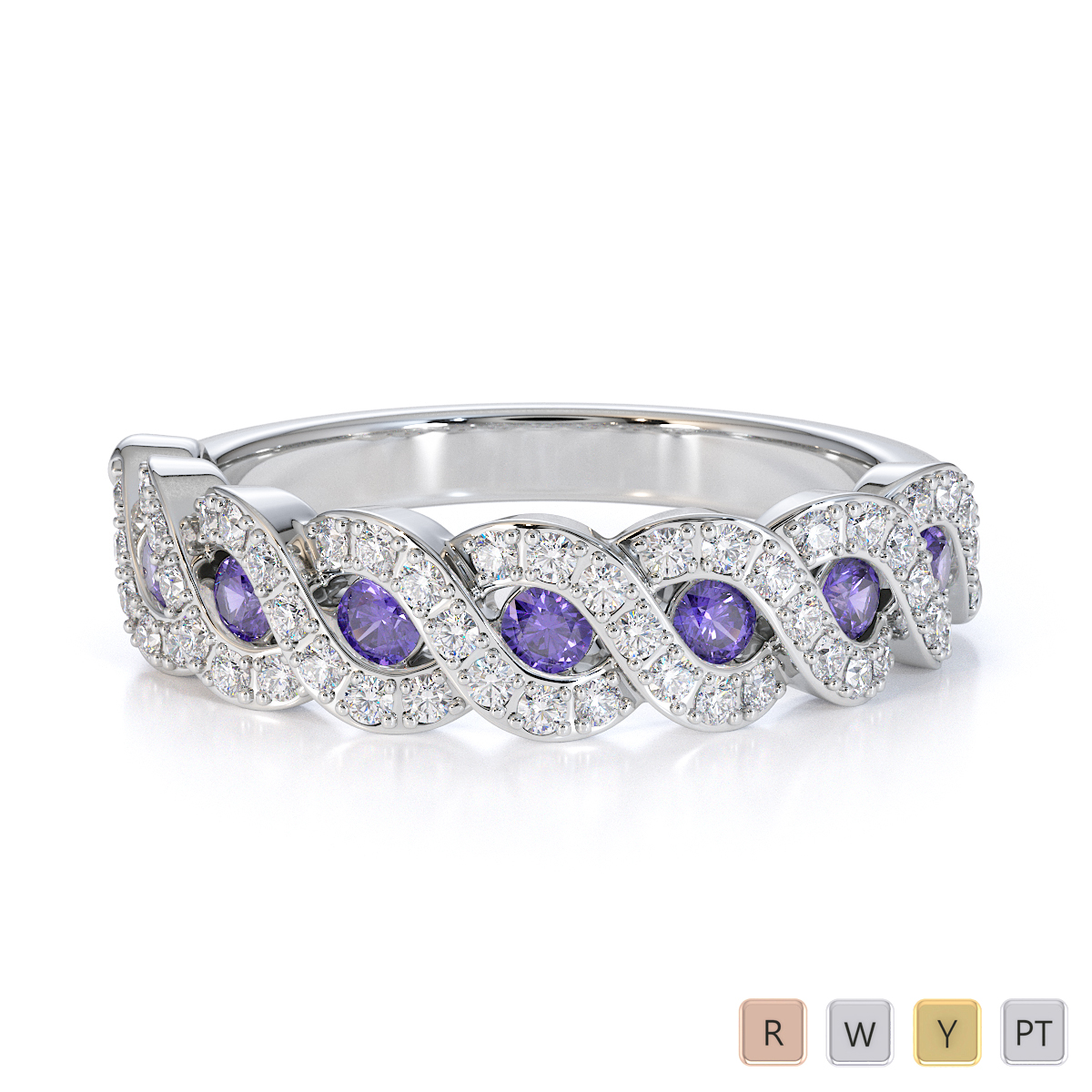 Channel Set Tanzanite & Prong Set Diamond Half Eternity Ring 0457