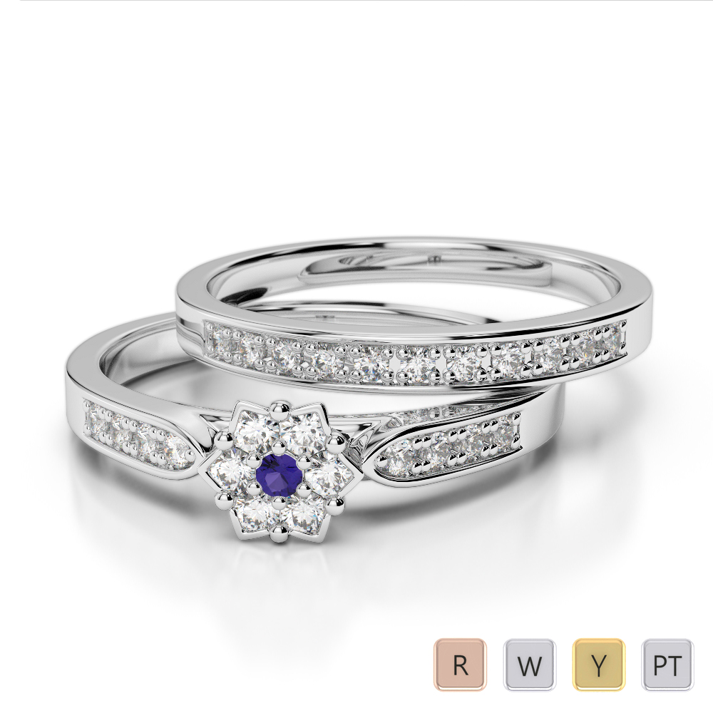 Round Cut Tanzanite and Diamond Bridal Set Ring 0290