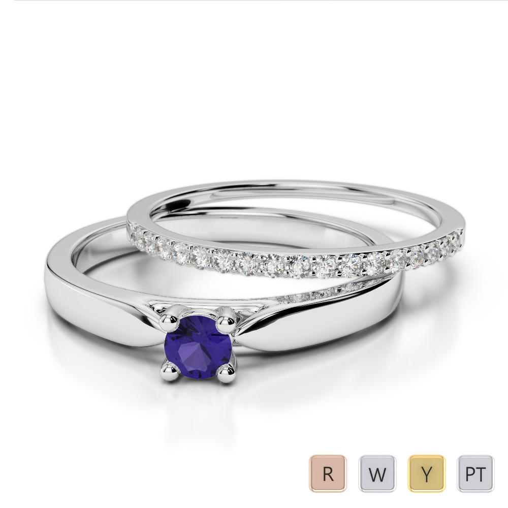 4 Claw Set Solitaire Tanzanite & Diamond Bridal Set Ring 0294