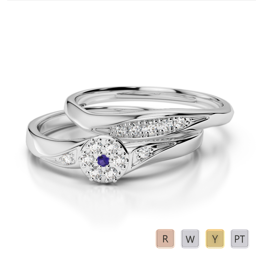 14 Stone Round Cut Diamond & Tanzanite Bridal Set Ring 0296