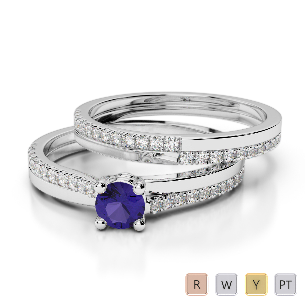 Prong Set Bridal Set Ring With Diamond and Tanzanite 0298
