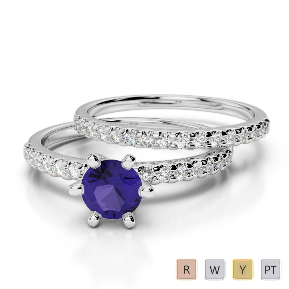 Claw Set Bridal Set Ring With Tanzanite and Diamond 0300
