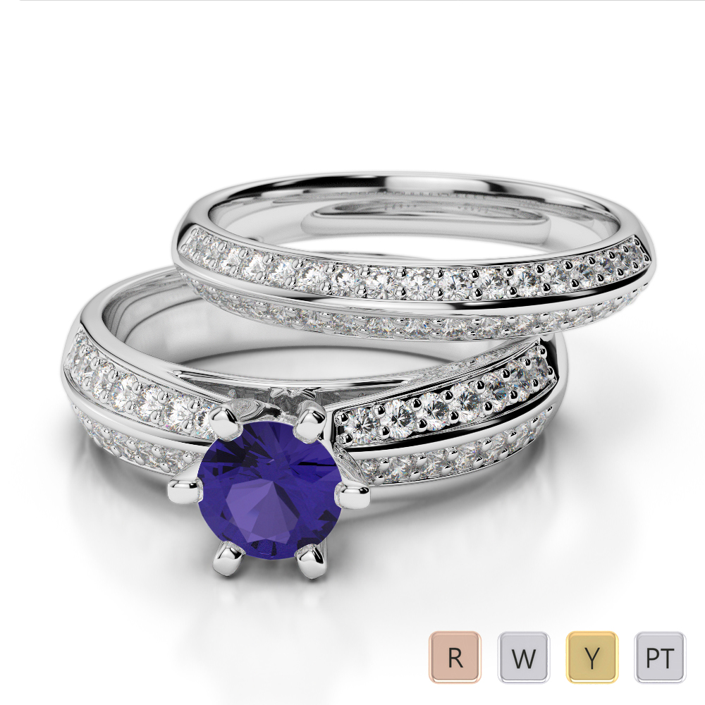 Round Cut Tanzanite Bridal Set Ring With Diamond 0302