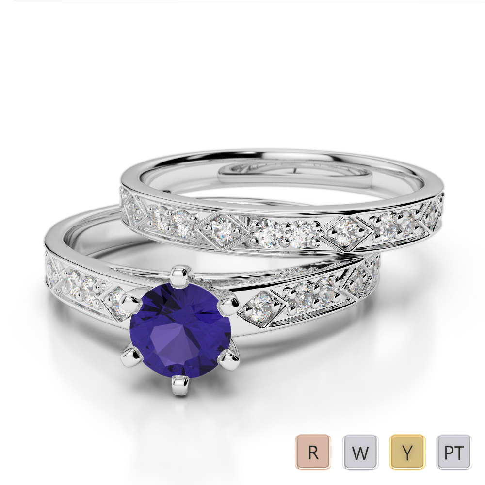 Round Cut Tanzanite Bridal Set With Diamond Ring 0306