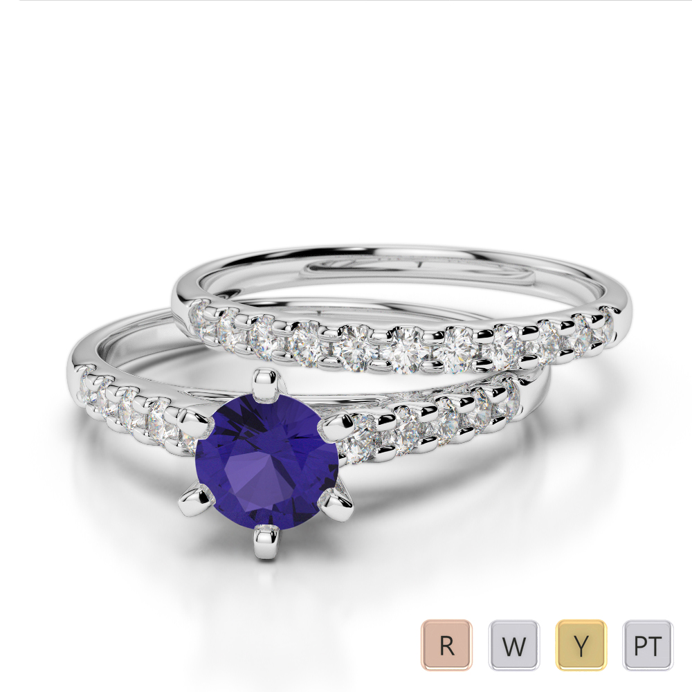 Claw Set Diamond and Tanzanite Bridal Set Ring 0308