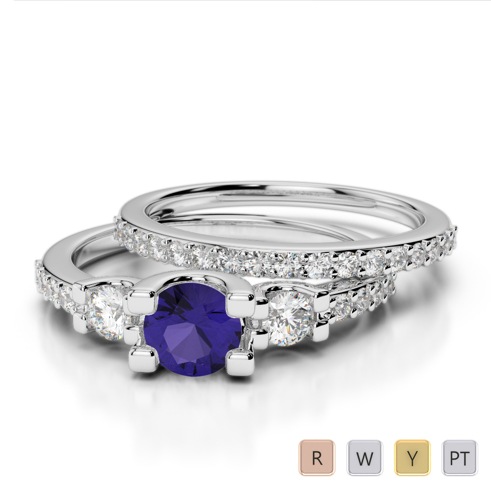 4 Claw Set Bridal Set Ring With Diamond and Tanzanite 0310
