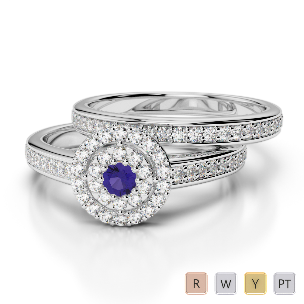 Prong Set Bridal Set Ring With Tanzanite & Diamond 0321