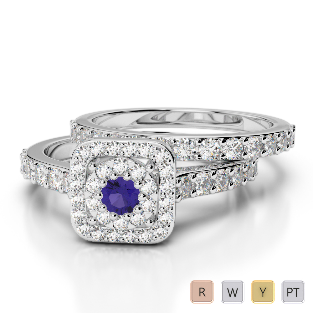 Round Cut Tanzanite and Diamond Bridal Set Ring 0322