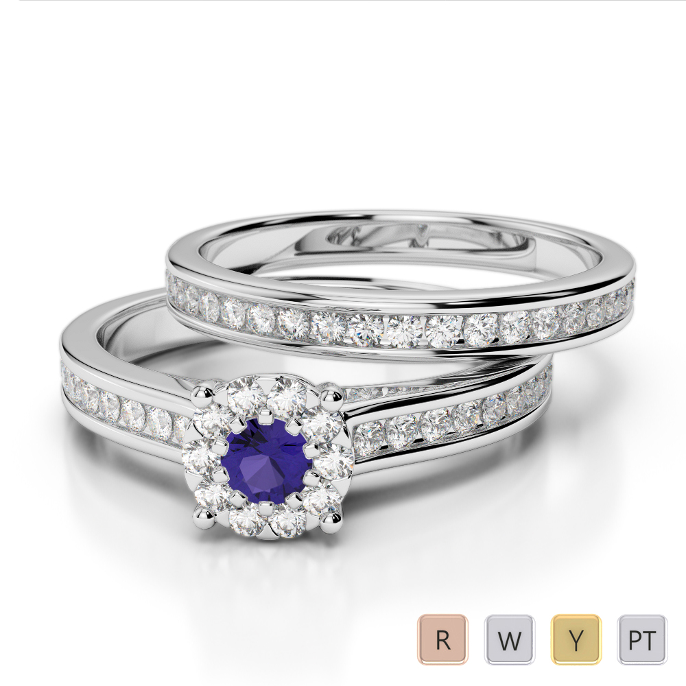 Channel Set Diamond & Prong Set Tanzanite Bridal Set Ring 0323