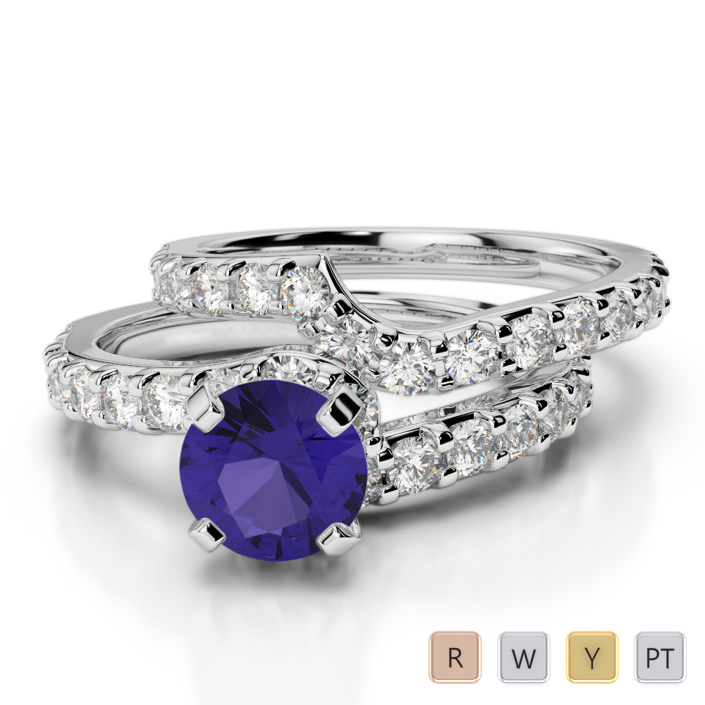Four Claw Set Tanzanite Bridal Set Ring With Diamond 0325